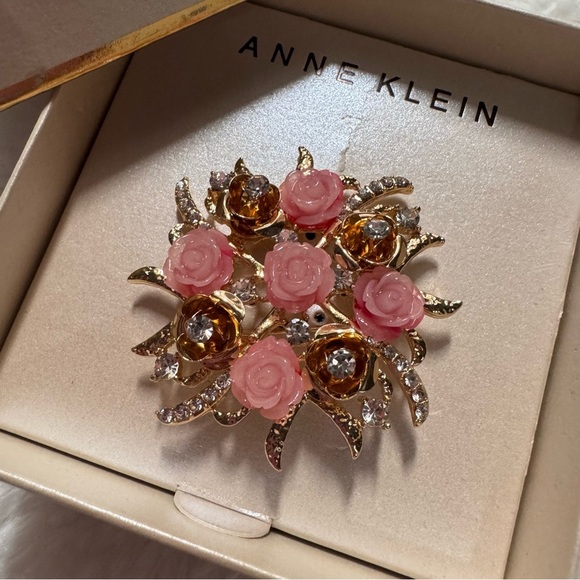 Anne Klein Pink and Gold Floral Brooch - Picture 2 of 4
